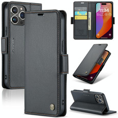 For iPhone 15 Pro Max CaseMe 023 Butterfly Buckle Litchi Texture RFID Anti-theft Leather Phone Case(Black)