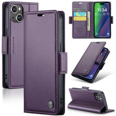 For iPhone 15 CaseMe 023 Butterfly Buckle Litchi Texture RFID Anti-theft Leather Phone Case(Pearly Purple)