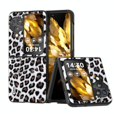 For OPPO Find N3 Flip ABEEL Black Edge Leopard Phone Case(Silver Leopard)