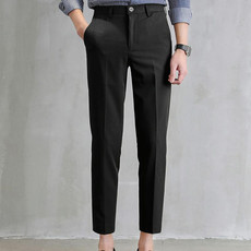 Mens Thin Black Suit Pants Casual Straight Leg Nine Minute Pants, Size: 28(Black)