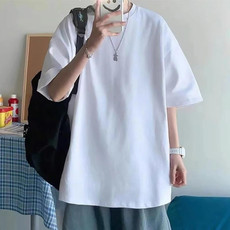 Men Combed Cotton T-Shirt Round Neck Bottom Shirt Casual Peplum Short Sleeve, Size: M(White)