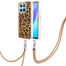 For Honor X8 5G / X6 4G Electroplating Dual-side IMD Phone Case with Lanyard(Leopard Print)