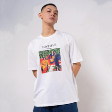 Men Pure Cotton Short Sleeve Guitar Oil Painting Loose All-Match T-Shirt, Size: XXXL(White)
