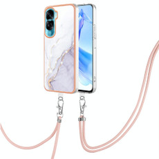 For Honor 90 Lite 5G Electroplating Marble Dual-side IMD Phone Case with Lanyard(White 006)