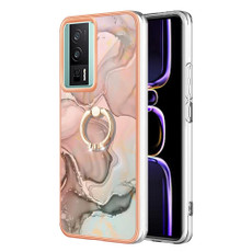 For Xiaomi Poco F5 Pro 5G / Redmi K60 Electroplating Marble Dual-side IMD Phone Case with Ring(Rose Gold 015)