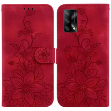 For OPPO A74 4G / F19 4G Lily Embossed Leather Phone Case(Red)