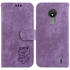 For Nokia C21 Little Tiger Embossed Leather Phone Case(Purple)