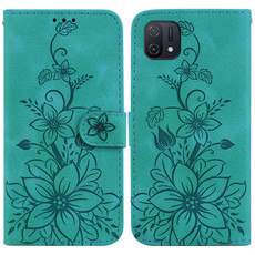 For OPPO A16K Lily Embossed Leather Phone Case(Green)