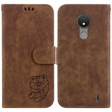 For Nokia C21 Little Tiger Embossed Leather Phone Case(Brown)