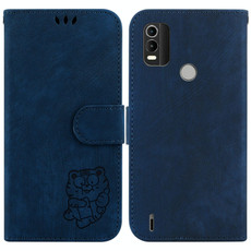 For Nokia C21 Plus Little Tiger Embossed Leather Phone Case(Dark Blue)