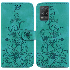 For Realme 8 5G Global / V13 5G Lily Embossed Leather Phone Case(Green)