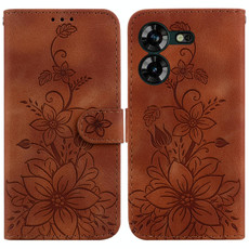 For Tecno Pova 5 Lily Embossed Leather Phone Case(Brown) For Tecno Pova 5 Lily Embossed Leather Phone Case(Brown)