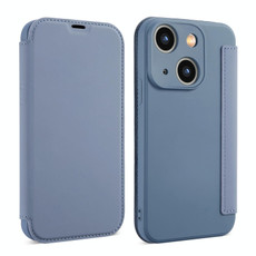 For iPhone 14 Plus Imitate Liquid Skin Feel Leather Phone Case with Card Slots(Grey)