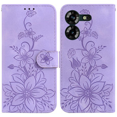 For Tecno Pova 5 Lily Embossed Leather Phone Case(Purple) For Tecno Pova 5 Lily Embossed Leather Phone Case(Purple)