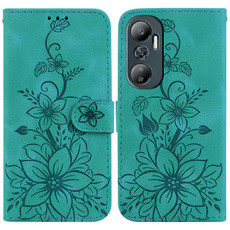 For Infinix Hot 20 Lily Embossed Leather Phone Case(Green) For Infinix Hot 20 Lily Embossed Leather Phone Case(Green)