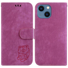 For iPhone 13 Little Tiger Embossed Leather Phone Case(Rose Red)