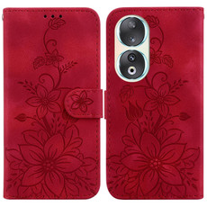 For Honor 90 Lily Embossed Leather Phone Case(Red)