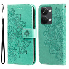 For OnePlus Nord 3/Ace 2V 7-petal Flowers Embossing Leather Phone Case(Green) For OnePlus Nord 3/Ace 2V 7-petal Flowers Embossing Leather Phone Case(Green)