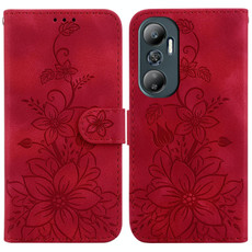 For Infinix Hot 20 Lily Embossed Leather Phone Case(Red) For Infinix Hot 20 Lily Embossed Leather Phone Case(Red)