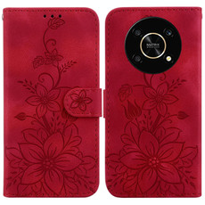 For Honor X9 Lily Embossed Leather Phone Case(Red)