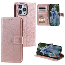 For iPhone 15 Pro Totem Flower Embossed Leather Phone Case(Rose Gold) For iPhone 15 Pro Totem Flower Embossed Leather Phone Case(Rose Gold)