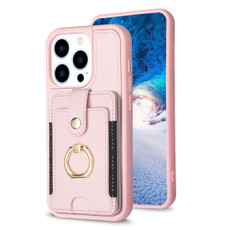 For iPhone 15 Pro BF27 Metal Ring Card Bag Holder Phone Case(Pink)