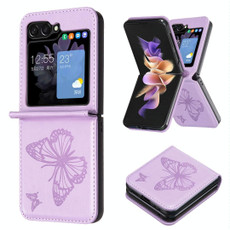 For Samsung Galaxy Z Flip5 Embossing Two Butterflies Leather Phone Case(Purple) For Samsung Galaxy Z Flip5 Embossing Two Butterflies Leather Phone Case(Purple)