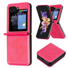 For Samsung Galaxy Z Flip5 Embossing Two Butterflies Leather Phone Case(Rose Red) For Samsung Galaxy Z Flip5 Embossing Two Butterflies Leather Phone Case(Rose Red)