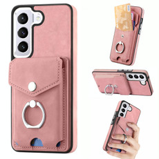 For Samsung Galaxy S23 Ultra 5G Electroplating Skin-feel Leather Ring Card Wallet Phone Case(Pink) For Samsung Galaxy S23 Ultra 5G Electroplating Skin-feel Leather Ring Card Wallet Phone Case(Pink)