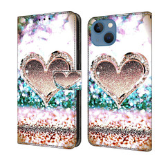 For iPhone 15 Crystal 3D Shockproof Protective Leather Phone Case(Pink Diamond Heart)