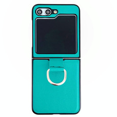 For Samsung Galaxy Z Flip5 Solid Color Litchi Leather Texture Protective Phone Case with Ring(Green)