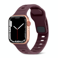 For Apple Watch 3 38mm Square Buckle Stripes Silicone Watch Band(Wine Red)