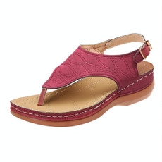 PU Leather Flip Flop Sandals Roman Style Adjustable Strap Sandals, Size: 42(Claret)