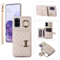 For Samsung Galaxy S20+ Horizontal Card Bag Ring Holder Phone Case with Dual Lanyard(Beige) For Samsung Galaxy S20+ Horizontal Card Bag Ring Holder Phone Case with Dual Lanyard(Beige)