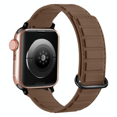 For Apple Watch 5 44mm Reverse Buckle Magnetic Silicone Watch Band(Black Buckle Coffee)