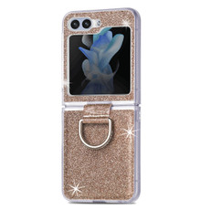 For Samsung Galaxy Z Flip5 JUNSUNMAY Color Painting  Ring Holder Protective Case(Golden)