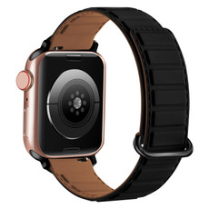 For Apple Watch Ultra 49mm Reverse Buckle Magnetic Silicone Watch Band(Black Buckle Black Brown)