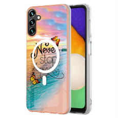 For Samsung Galaxy A34 5G Marble Pattern Dual-side IMD Magsafe TPU Phone Case(Dream Butterfly)