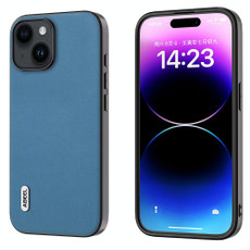 For iPhone 14 Plus ABEEL Haze Texture PU Phone Case(Sky Blue)