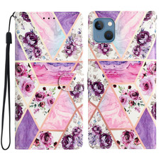 For iPhone 15 Colored Drawing Leather Phone Case(Purple Marble)