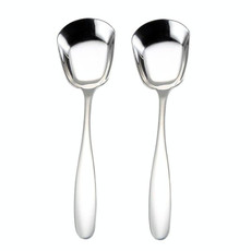 2pcs Medium 304 Stainless Steel Spoon Glossy Thickened Flat Head Flat Bottom Serving Spoon, Color: Stainless Steel Color
