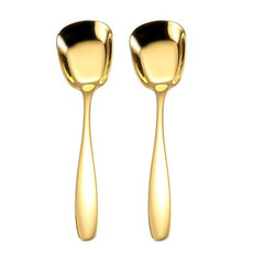2pcs Small 304 Stainless Steel Spoon Glossy Thickened Flat Head Flat Bottom Serving Spoon, Color: Titanium Gold