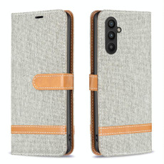 For Samsung Galaxy A25 5G Color Block Denim Texture Leather Phone Case(Grey)