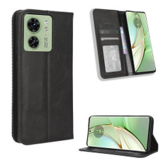 For Motorola Edge 40 Magnetic Buckle Retro Texture Leather Phone Case(Black)