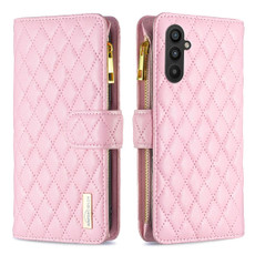 For Samsung Galaxy A25 5G Diamond Lattice Zipper Wallet Leather Flip Phone Case(Pink)
