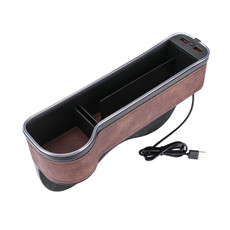 Car Central Control Seat Gap Storage Box with Dual USB Ambient Lights, Color: Suede Coffee Principal Driver