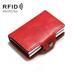 Automatic Pop-up Card Holder Metal Card Box RFID Credit Card Bank Card Box Wallet(Red)