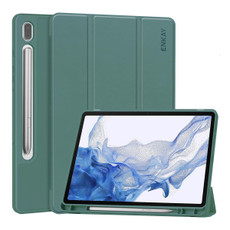 For Samsung Galaxy Tab S9 ENKAY Tri-fold Custer Leather TPU Bottom Smart Case with Pen Slot(Dark Green) For Samsung Galaxy Tab S9 ENKAY Tri-fold Custer Leather TPU Bottom Smart Case with Pen Slot(Dark Green)
