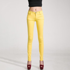 Mid-Waist Stretch Candy-Colored Tight Trousers Look-Sliming Jeans, Size: 29(Yellow)