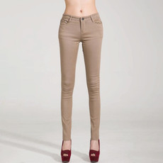 Mid-Waist Stretch Candy-Colored Tight Trousers Look-Sliming Jeans, Size: 29(Khaki)